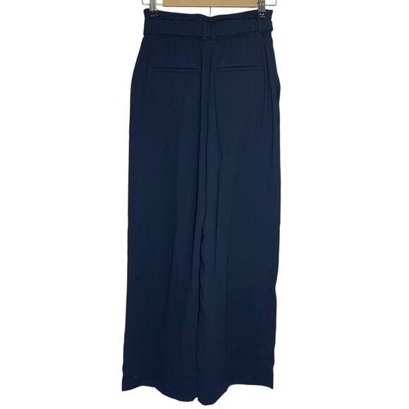 Uniqlo Pants Womens 26-27 Wide Leg Navy Blue Zip Tie Belt Elastic Waist Pleated - Picture 2 of 9